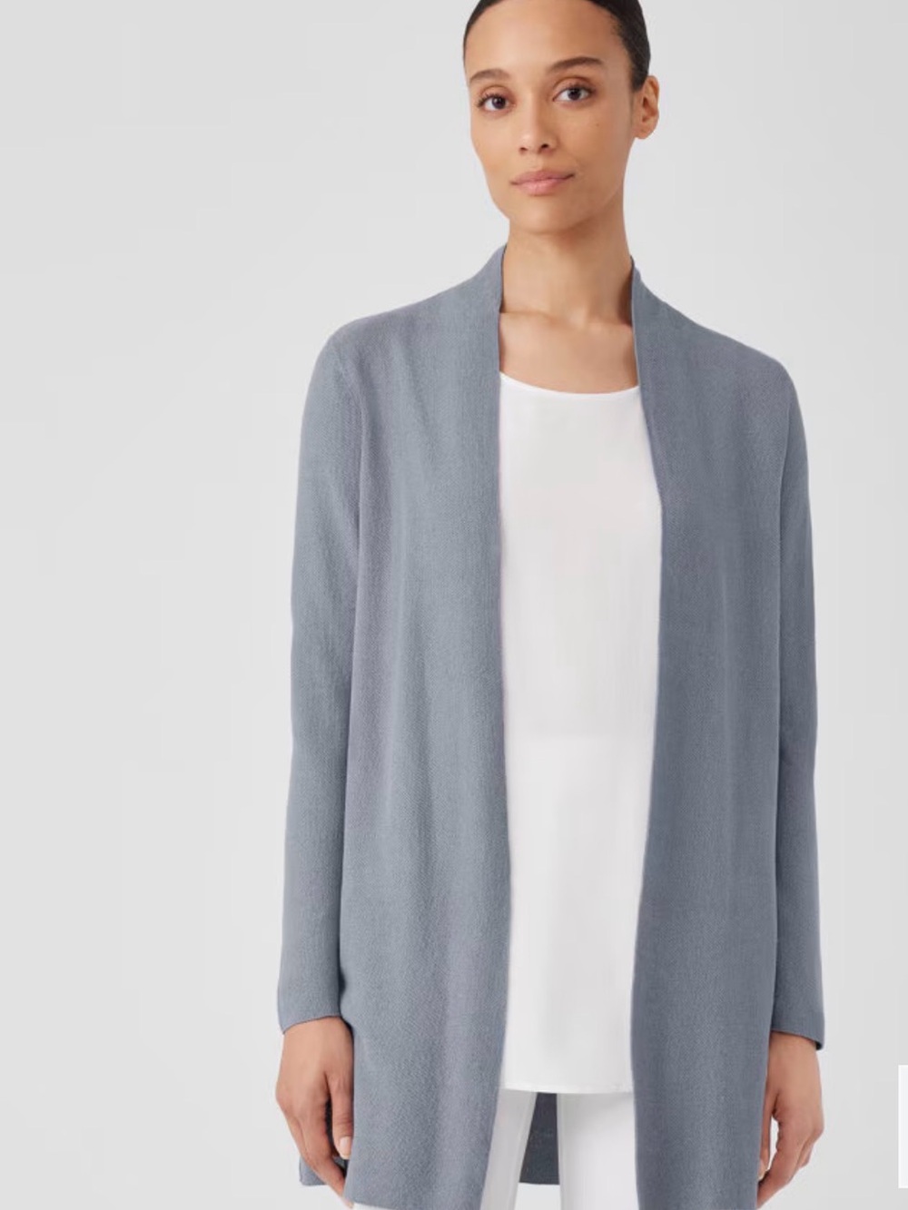 Eileen Fisher Light Gray Open-Front Women’s Sweater Cardigan linen cotton NEW